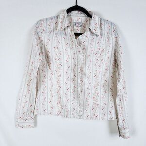 Sundance Cottagecore Prairie Button Up Shirt Womens 6 White Floral Ruffle